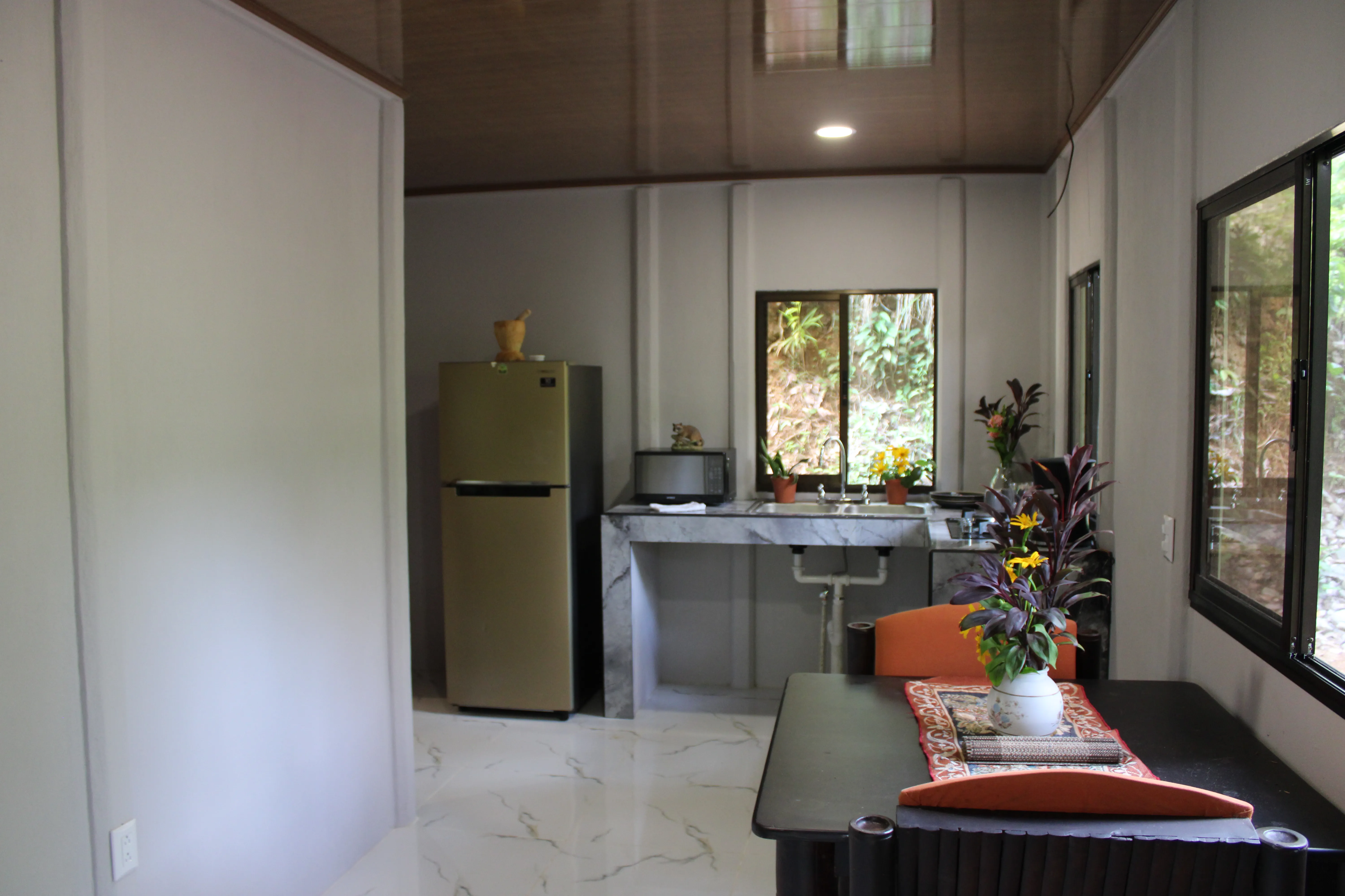 kitchen area with a view to the forest