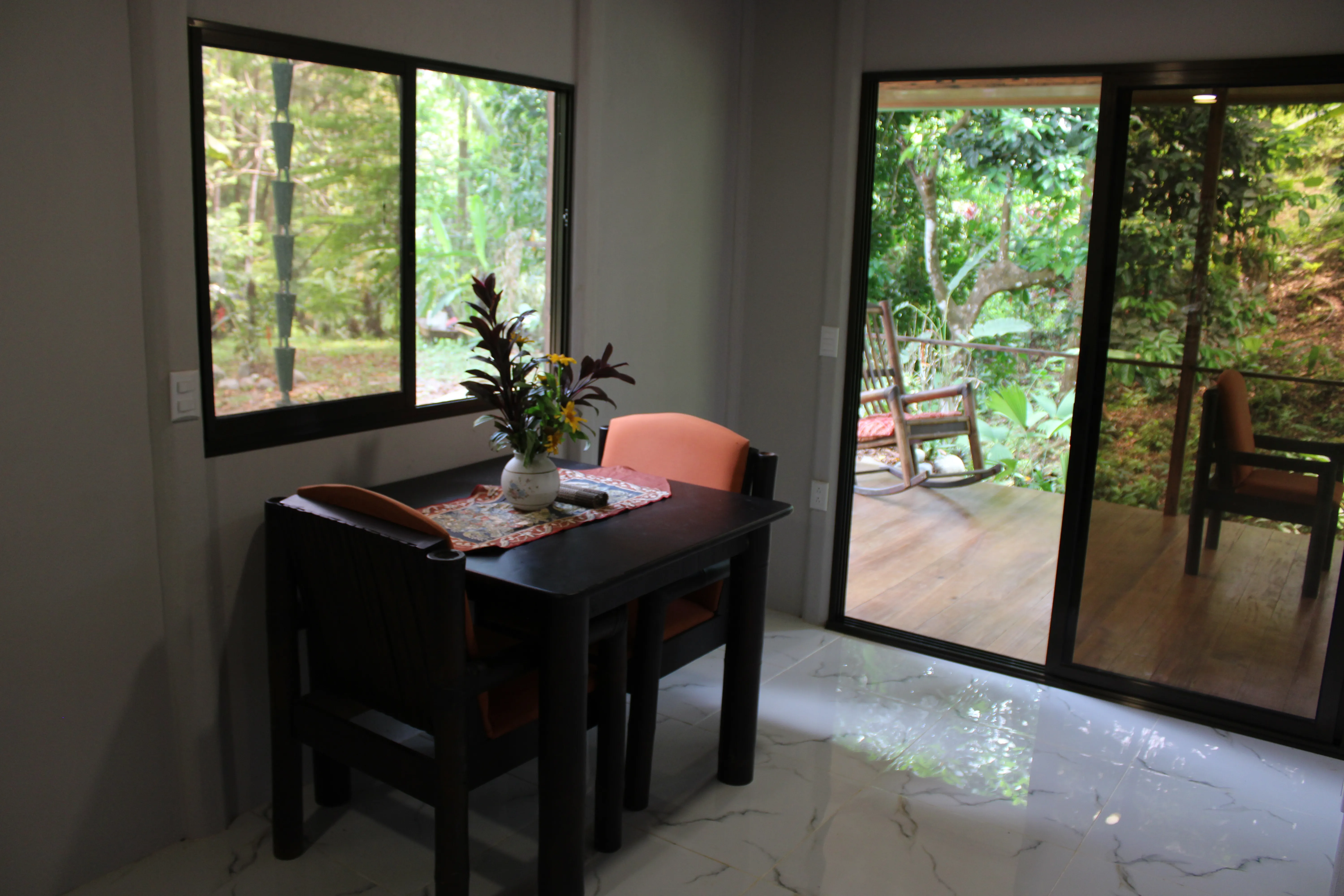 breakfast table with a view to the forest